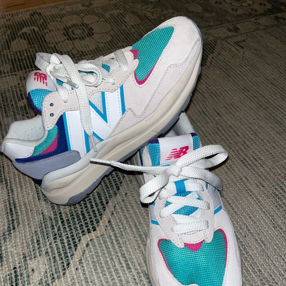 New Balance White Teal Pink Athletic Sneakers